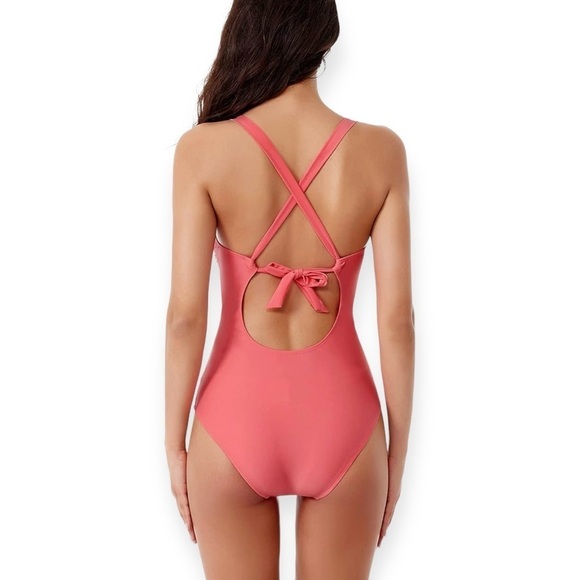 🌻NEW BCA by Rebecca Virtue Tori Coral Twist One Piece Plunge Swimsuit Size M - Picture 4 of 11